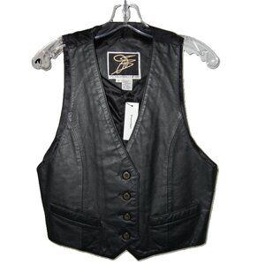Vintage Rich Looking JFS Signature Genuine Leather Black Vest Size Small
